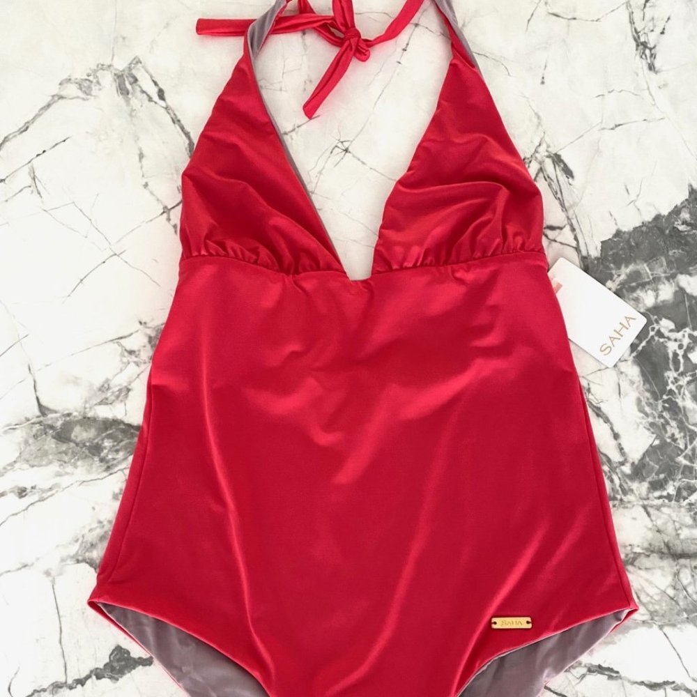 Saha Reversible  Halter Swimsuit Coral/Tan